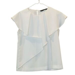 Zara Basic Collection Keyhole Back Ruffle Chiffon Layered Blouse White Small